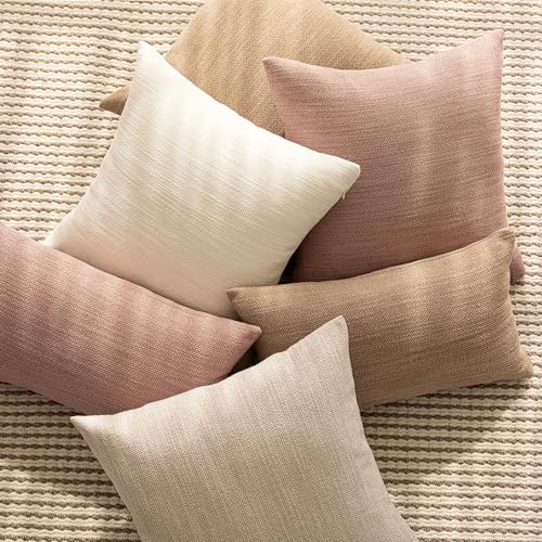 Image of Foindtower Set of 2 Decorative Textured Burlap Linen Throw Pillow Covers Farmhouse Boho Cushion Cover Solid Accent Pillowcase for Couch Sofa Bed Living Room Home Decor,20x20 Inch,Dusty Pink