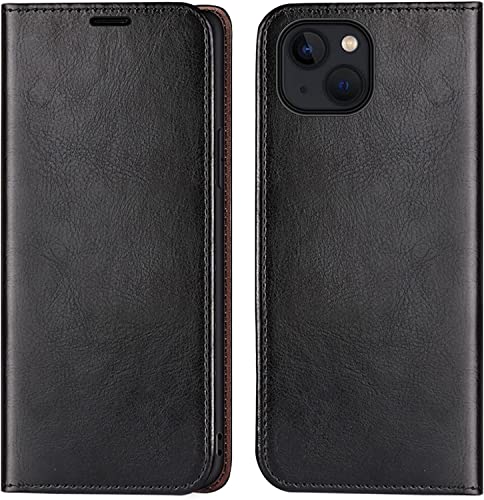 Étui portefeuille iPhone 14 antichoc : housse à rabat magnétique en cuir avec rangements