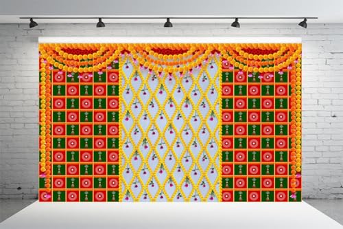 Image of DHARA CREATION Decorative Flowers Backdrop Cloth For Pooja Decoration - 8Ft X 5Ft, Ideal Pooja, Religious Ceremonies, And Home Decor. Washable Fabric