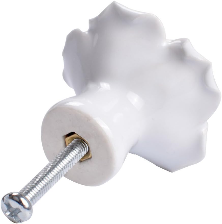 eoocvt 10pcs Ceramic Vintage Floral Rose Flower Door Knobs Handle Drawer Kitchen + Screws (White)