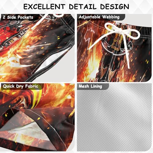 Boys Beach Board Shorts Fire Firefighters Real Swim Trunk Teen Swimwear 8-16Y Multicolor3
