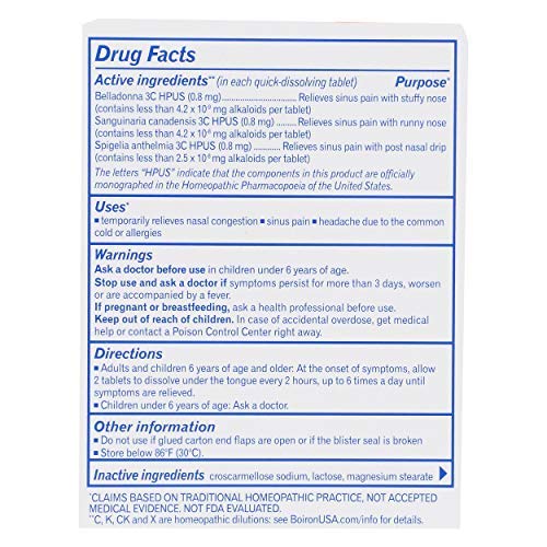 Boiron Sinuscalm Sinus Relief Medicine, Tablets for Runny Nose