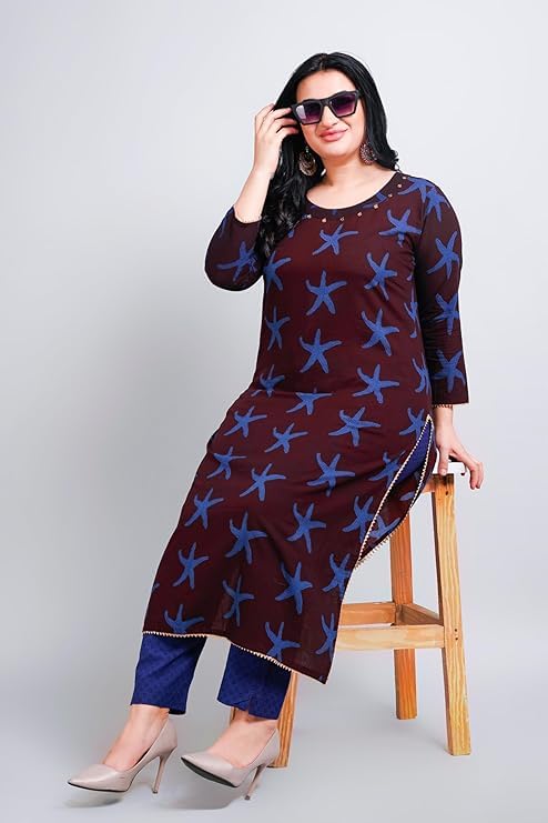 Image of Women Cotton Kurta Set Artisanal Bagh Print with Organic Colour | Metal Coin Tucked on Neck and Gota Lace | Kurta and Straight Pants Set