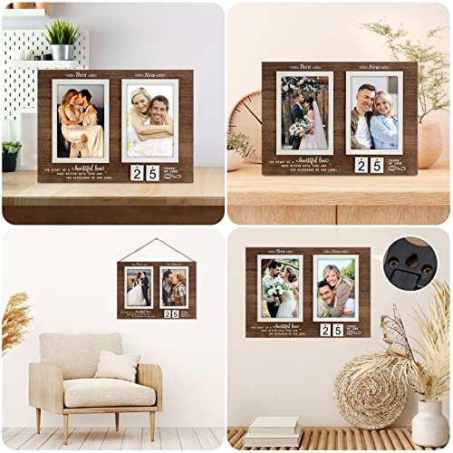Then & Now Anniversary Picture Frame, 1-99 Years Wedding Gift Ideas - Anniversary Wood Photo Frame, Engagement Bridal Shower Gifts With Sentimental Quote - Holds 2 4X6 Inches Photos (Then & Now) #TOP6