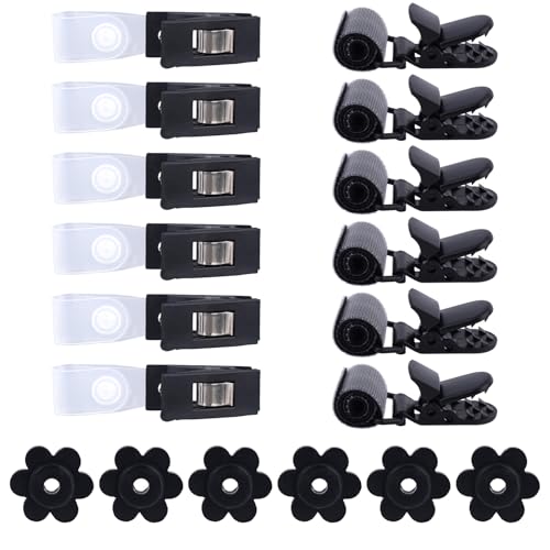 Sinbana 18pcs Garden Flags Clips & Stoppers Set, Anti-Wind Plastic Stand Pole Magic Patch Clip with Plum Blossom Shaped Stoppers for Indoor Outdoor Yard Lawn