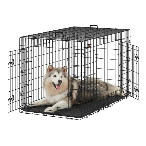 Feandrea Hundekäfig, klappbar, mit 2 Türen, ausziehbare Kunststoffschale, 136 x 79 x 87 cm, XXXL, schwarz PPD054B01