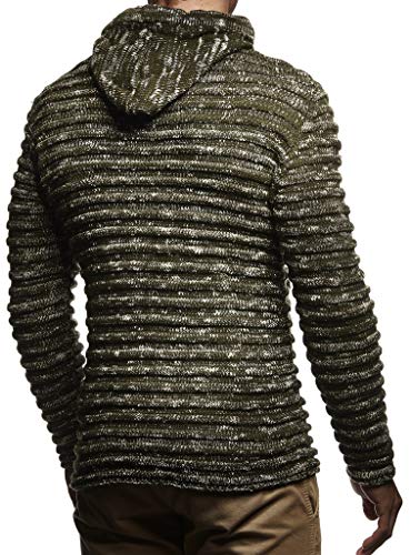 Leif Nelson Ln20724 Men's Knit Jacket With Hood Knitt Zip Up Cardigan Hoodie; Size 3Xl, Khaki #TOP3