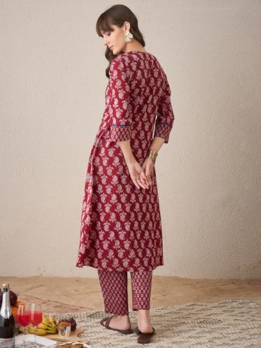 Image of INDO ERA Women's Cotton Ethnic Co-Ord Set | Kurta Pant Set | Stylish Cotton Suit Set for Women,10051 | Co Ord Set For Women Stylish |