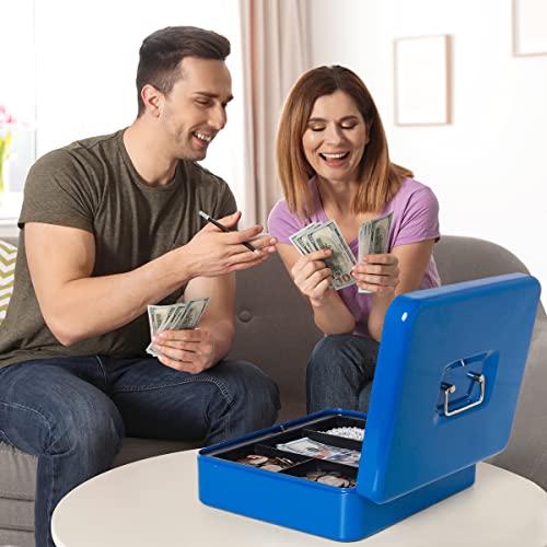 Kasten Metal Cash Box With Money Tray And Key Lock, Money Box For Cash Saving, 11.8"X 9.5"X 3.5", Large Blue #TOP5