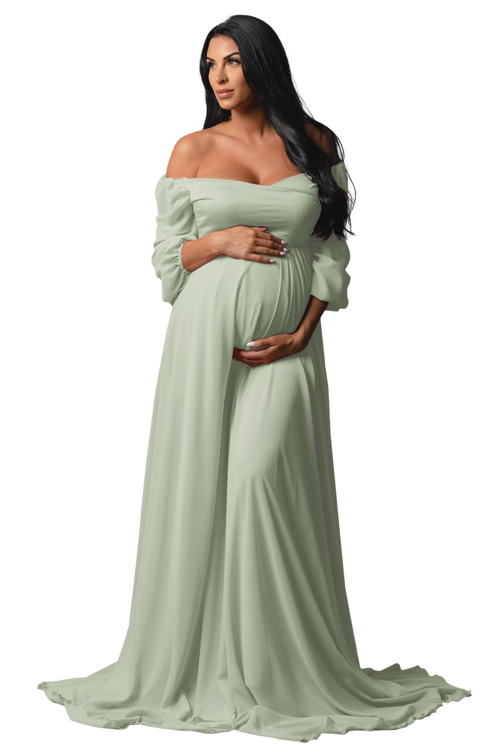 Fivsole Long Sleeve Maternity Dress for Baby Shower Photoshoot Chiffon Pregnancy Maternity Gowns for Photography