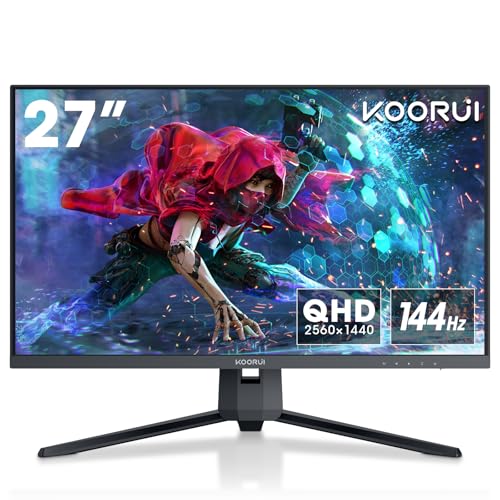 KOORUI 27 Inch Gaming Monitor 144 Hz, 2K QHD(2560×1440), MPRT 1ms, AdaptiveSync, DCI-P3 90%, SRGB100%, VESA Mountable 75x75mm, Eye Care, HDMI, DisplayPort, Black