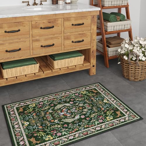 Entryway Rug 2x3 Rug Door Mat Indoor Entrance Washable Rug Small Non-Slip Low Pile Throw Rugs for Entryway, Kitchen, Front Door Indoor Entrance, Entry (Emerald Green)