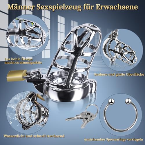 Peniskäfig Chastity Cage Sexspielzeug für Männer, Keuschheitskäfig Bondage mit 3 aktiven GrößenRinge 3 Metall Cock Ring 2 Schlüsseln, Adult Toys für Männer PenisÜbung und Abstinenz
