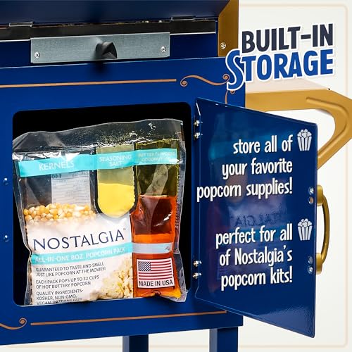 Nostalgia Popcorn Maker Machine - Professional Cart With 8 Oz Kettle Makes Up to 32 Cups - Vintage Popcorn Machine Movie Theater Style - Popcorn Stand Cart With Wheels - Navy/Gold by Nostalgia - Image 4