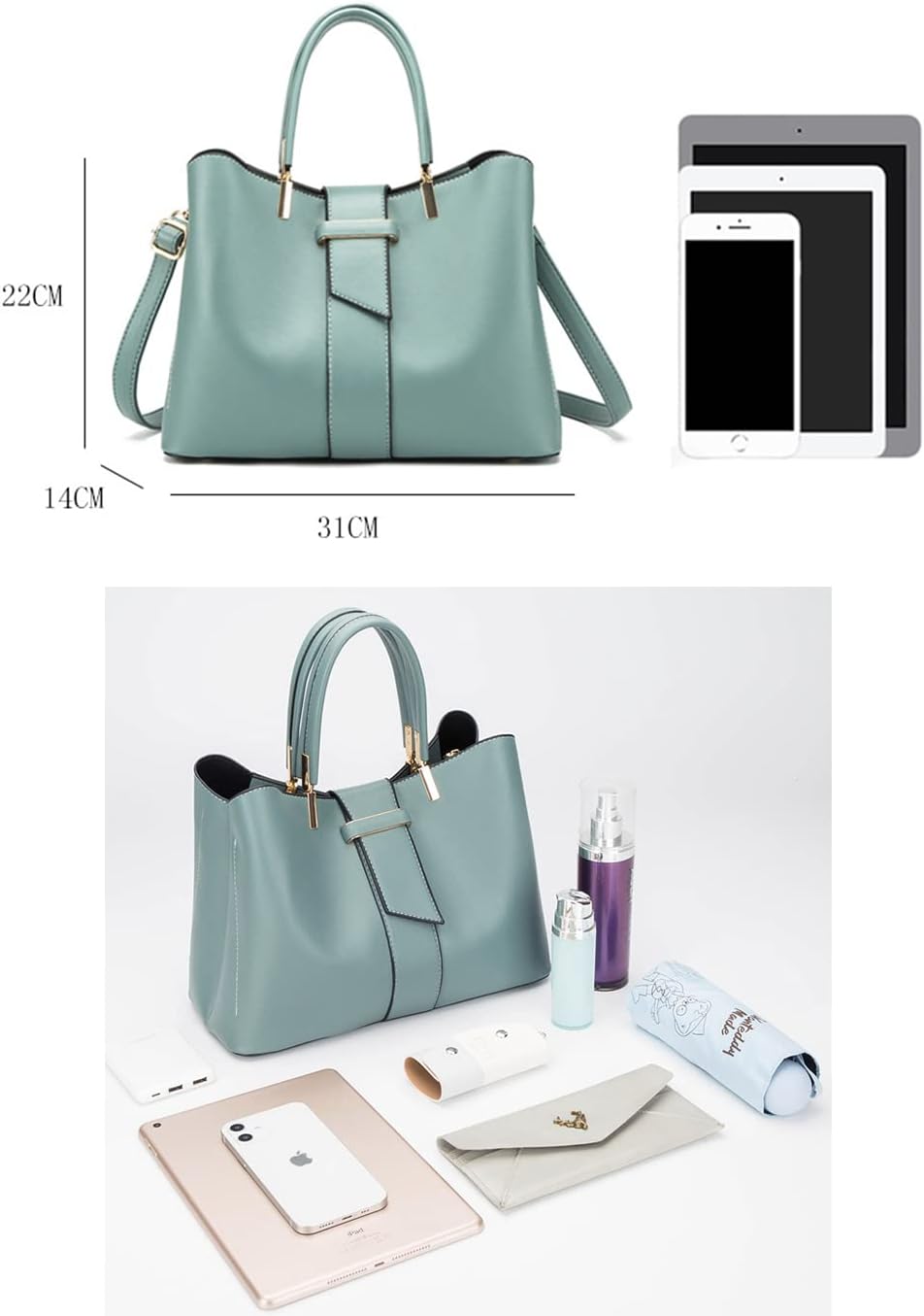 Women's Fashion Handbag PU Leather Shoulder Crossbody Bag Purse 2pcs