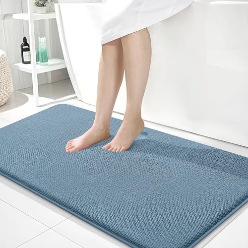 Image of OLANLY Thick Memory Foam Large Bathroom Rugs 40x24, Extra Soft Absorbent Bath Rug, Quick Dry Bath Mat, Non-Slip, Machine Washable Mats for Bathroom, Tub and Shower, Home Decor Accessories, Airy Blue