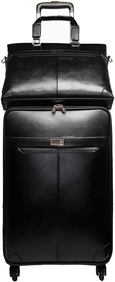 AOYOU Leather Universal Wheels Travel Suitcase and Handbag Set - Black Vertical 20"