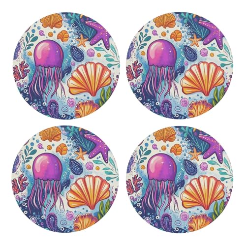 BoltPack Posavasos redondos con base de corcho con diseño de océano, juego de 4 posavasos, alfombrilla de protección de mesa para tazas y tazas