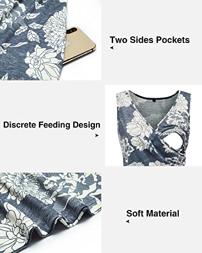 Ouges Womens V-Neck Sleeveless Summer Floral Maternity Dresses Nursing Gown Breastfeeding Clothes thumb #5