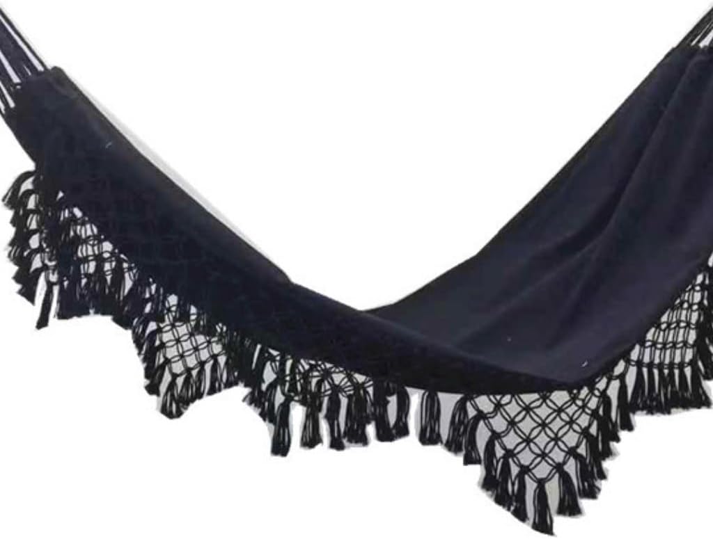 Hammock Double Double Enlarged Canvas Swing Indoor and Outdoor Camping Hanging Chair Photography Retro Tassel Hammock Hammock Outdoor(Black)