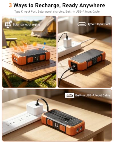 Solar Charger Power Bank 20000mAh with 3 Built-in Cables, 22.5W Fast Portable Phone Charger, External Battery Pack with USB-C in/Output & Flashlight for Outdoor Camping - Image 5
