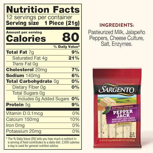 Sargento Natural Pepper Jack Cheese Sticks, 12-Count
