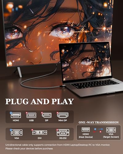 Image of FEDUS Vistara HDMI to VGA Cable Adapter 1 Meter, 1080P 60Hz Gold-Plated Unidirectional Cord Cable (HDMI Male to VGA Male) for Laptop PC Desktop Xbox TV Box to Monitor, Projector, TV, Computer