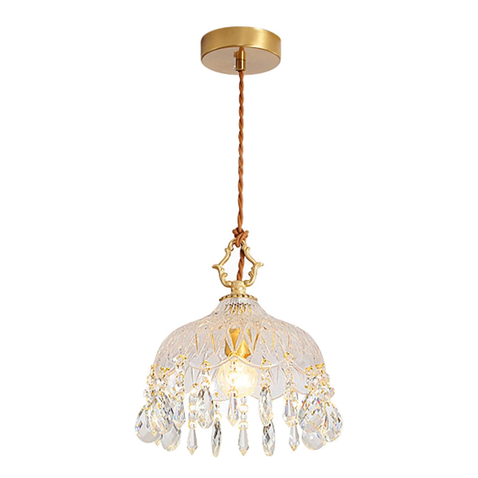 ASerZenith French Crystal Hanging Lamp Porch Small Chandelier Light Luxury Copper Aisle Corridor Balcony Bedroom Bedside Pendant Lighting,3 Colors Changeable-15 Cm