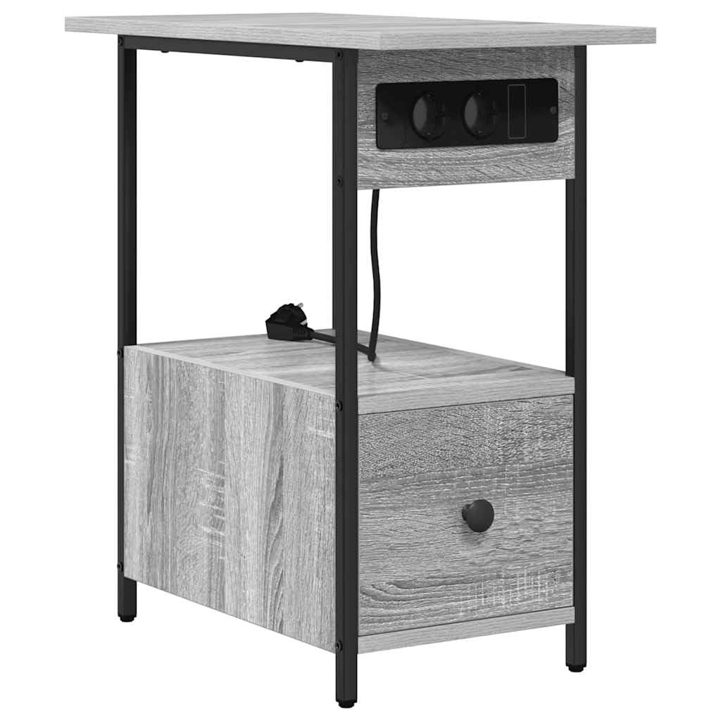 Table de chevet avec station de charge et tiroir pratique lit design gris