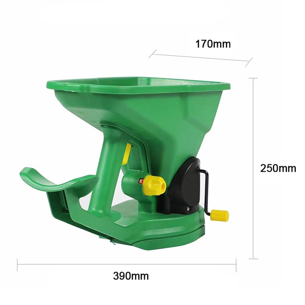 Esparcidor manual de semillas, sembradora de mano de 1,5 L con 5 engranajes ajustables para sembrar, fertilizar y derretir nieve para jardín y césped