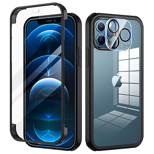seacosmo Kompatibel für iPhone 12 Pro Max Hülle mit eingebautem Panzerglas Displayschutz und Kamera Schutzfolie [9H HD], 360 Grad Case Ganzkörper Stoßfeste Handyhülle iPhone 12 Pro Max - Schwarz
