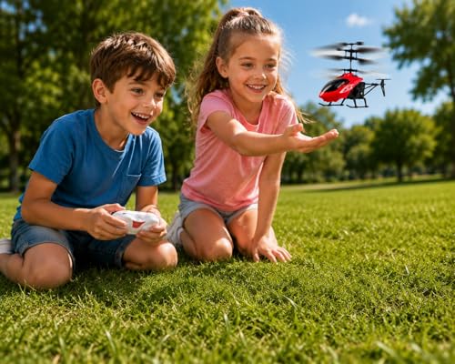 Image of Mini RC Helicopter Toy for Kids with Remote Control | USB Rechargeable Indoor Flying Helicopter | Easy to Fly Drone for Boys & Girls | Lightweight Beginner-Friendly RC Chopper (Red)