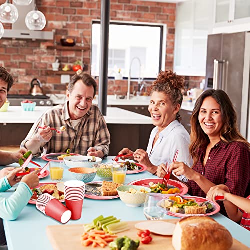 Twowyhi 229Pcs Red Party Supplies Set Paper Disposable Plates Cups Plastic Spoons Forks Knives Red Napkins Severs 30 Disposable Party Dinnerware For Wedding Birthday Parities With 1Pc Table Cover #TOP5