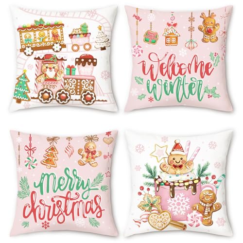 COZZSNUGE Weihnachts Lebkuchen Kissenbezüge 45 x 45 cm, Rosa...