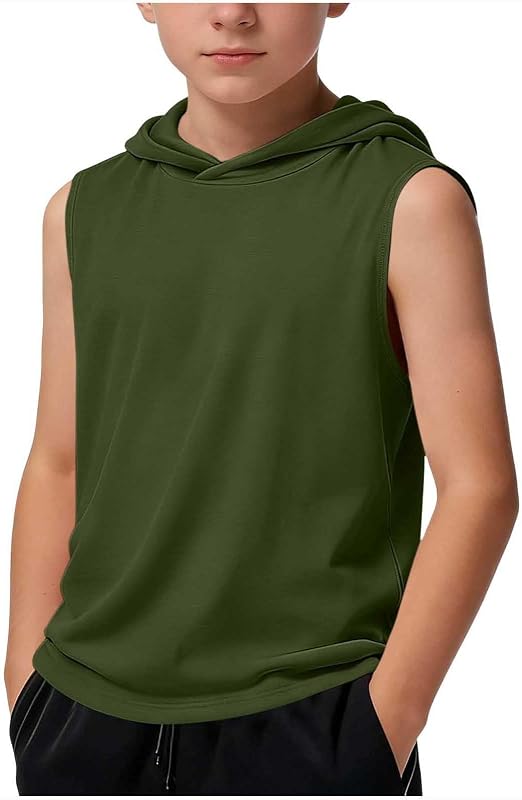 Boys' Tank Tops 2026 Casual Sleeveless Athletic Hoodies Pullover Sports Workout Basic T-Shirts for Boy