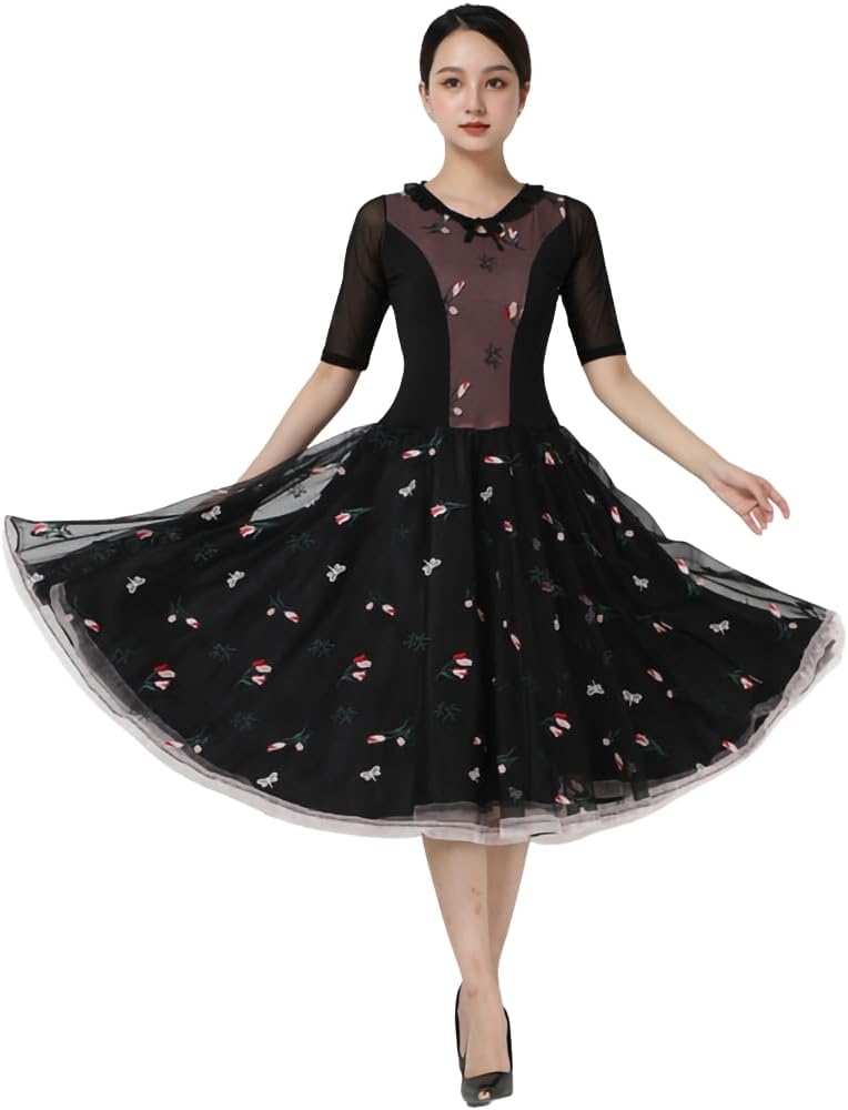 hapyours] 社交ダンスドレス モダンダンス衣装 レース透け感