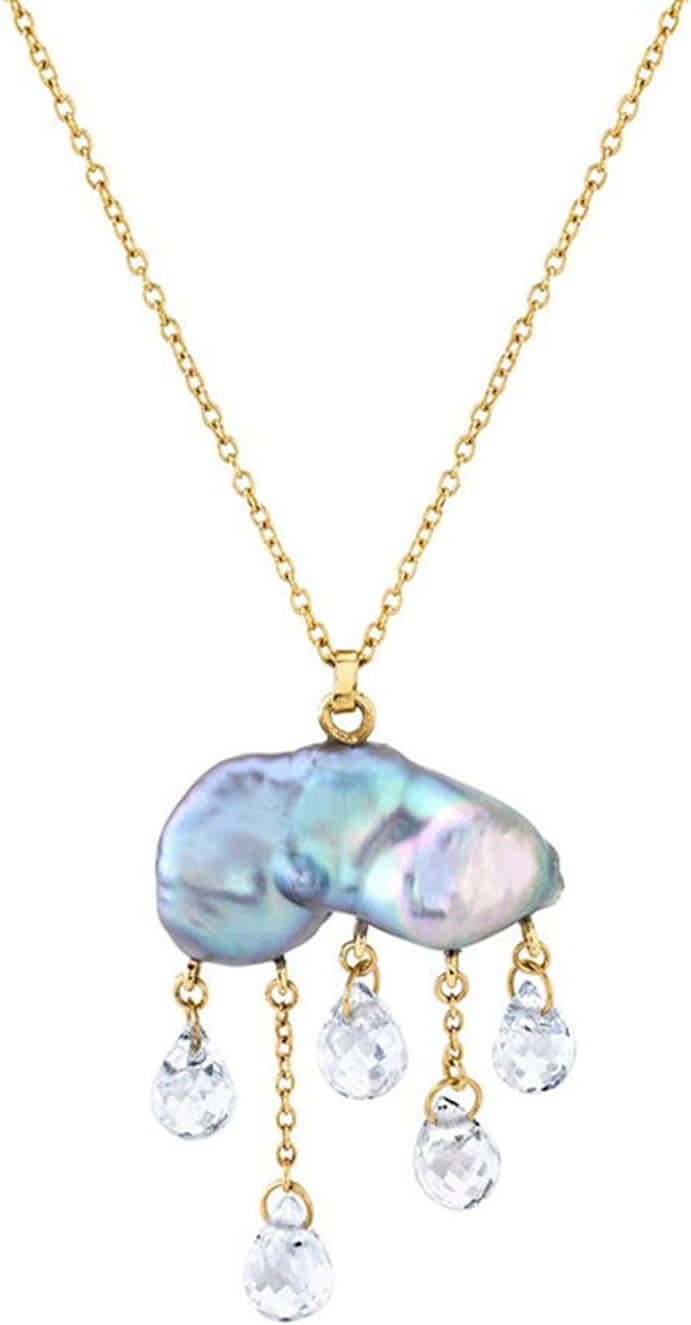 Hi Pearl Genuine Cultured Pearl Necklaces for Women, Cloud with Rain 10-15mm Cultured Baroque Pearl Pendant Necklace and Hoop Drop Earrings, 18K Gold Plated Pearl Jewelry Gift for Her (Cloud Necklace, Metallic)