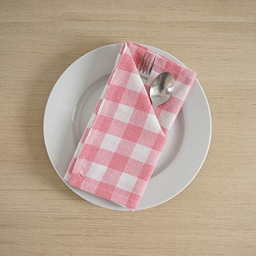 Image of FINGERCRAFT Table Napkins, Everyday Use, Cotton Buffalo Plaid Napkins Perfect for Parties Dinners Weddings Cocktail Cloth Washable & Reusable 20x20, (Pink /White)
