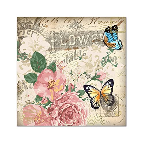 Panneau en bois papillon bleu et tulipes déco murale rustique d'été pour maison 30cm