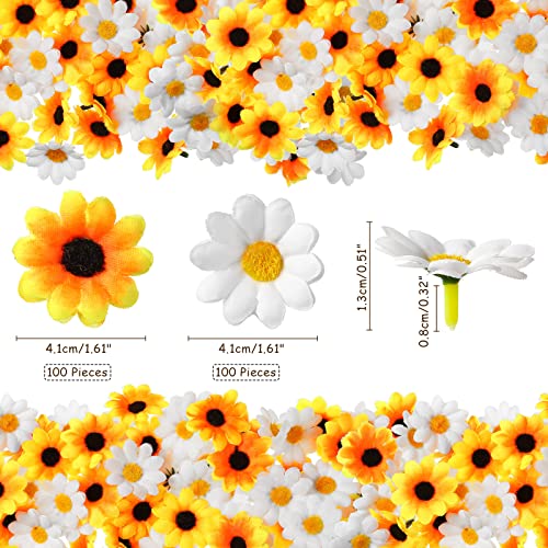 200 Pieces Artificial Daisy And Sunflower Heads Fake Sunflowers White Daisy Flowers Mini Individual Sunflowers Faux Fabric Daisy Flowers 1.6 Inch Fake Fabric Flower Head For Diy Wedding Party Decor #TOP2