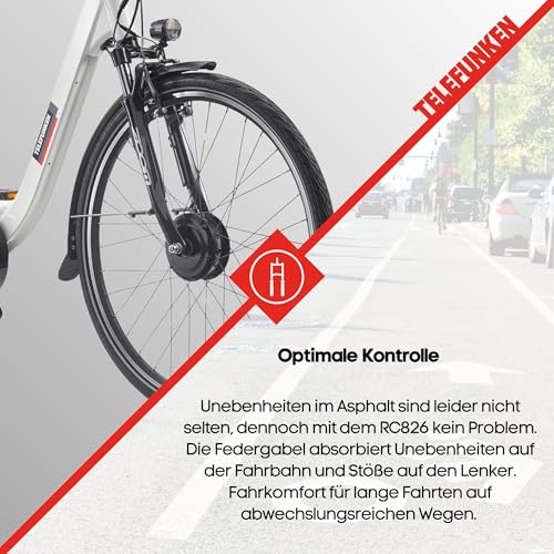 TELEFUNKEN E-Bike Damen 28 Zoll | Elektrofahrrad Frontmotor | 7-Gang Shimano Kettenschaltung | V-Bremsen - Pedelec Citybike | RC826 Multitalent | inkl. Panzerkabelschloss