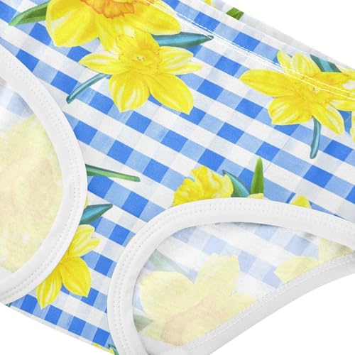 Yellow Daffodil Flowers Checkered Blue Girls Underwear Toddler 2t Cotton Cute Panties Girl Flower Briefs Underpants4