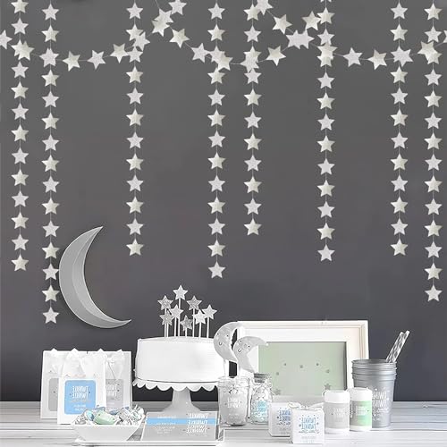 Image of Glitter-Silver Party-Decorations Star Christmas Garland - 62ft Birthday Twinkle Little Star Hanging Streamers Banner,Bachelorette Engagement Wedding New Years Supplies Decor Hugtmr