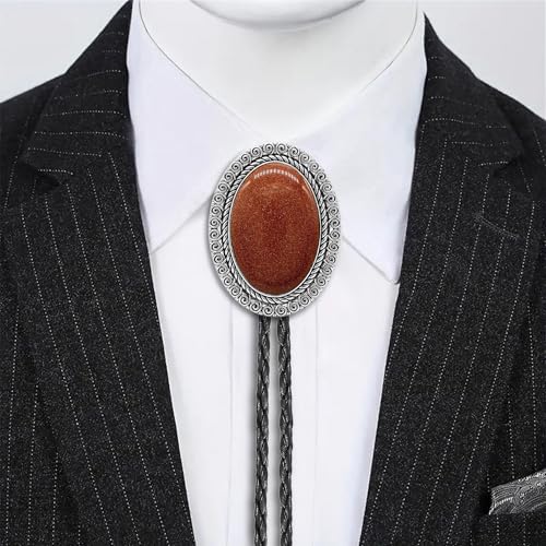 Image of Jeilwiy Bolo Tie for Men Real Stone Westwern Cowboy Ties Silver Bolos Women Leather Necktie Gift for Birthday Christmas