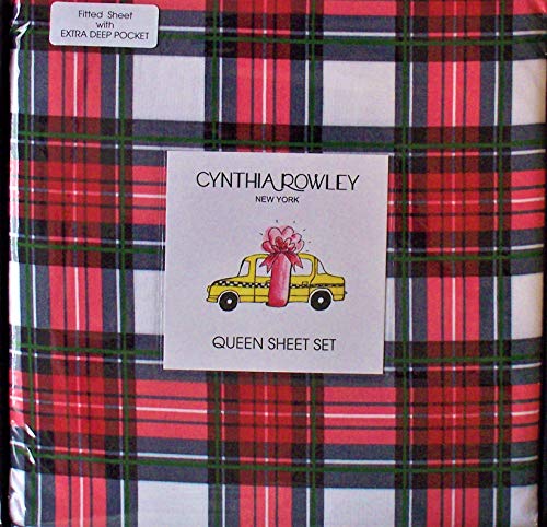 Rowley Cynthia Sheet Set Plaid Checked Tartan Red Black Green White (Queen)
