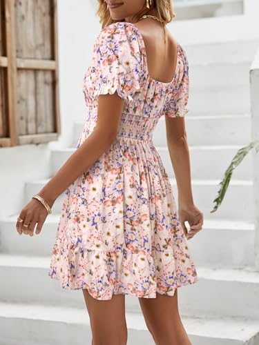Image of Womens Babydoll Mini Dress Casual Square Neck Short Sleeve Summer Dresses