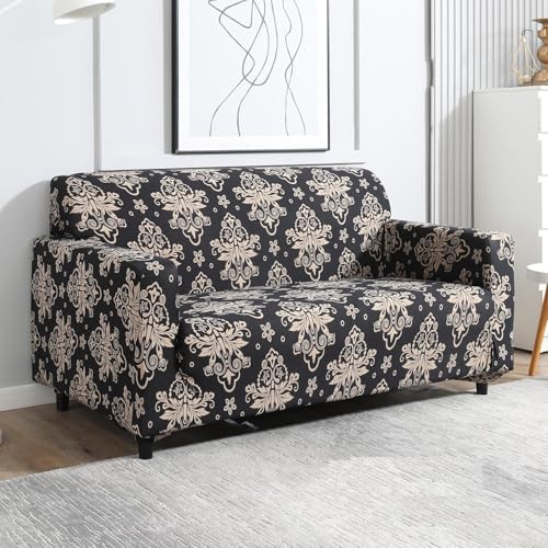 Image of Universal 3 Seater Sofa Cover with Elasticity, Protective, Stretchable, Spandex & Polyester Sofa Slipcover (3 Seater, 185cm * 230cm) (Coffee Dhamask)