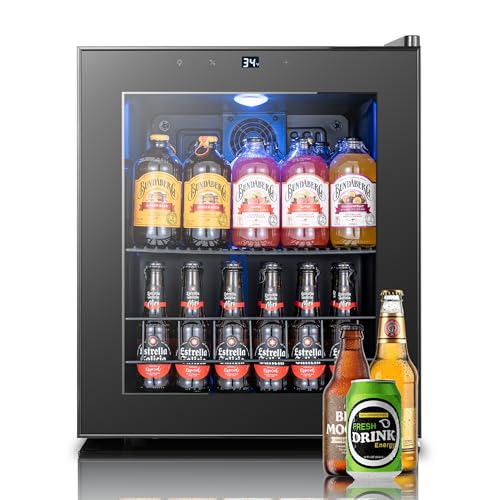 Image of Yeego Beverage Refrigerator, 65 Can Mini Fridge with Glass Door, Digital Temperature Control 34F-54F, Countertop Drink Cooler for Soda, Beer and Wine, Black