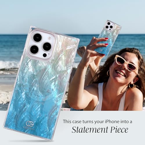 Image of COCOMII Rectangle for iPhone 13 Pro Max Case, Turquoise Real Motherofpearl