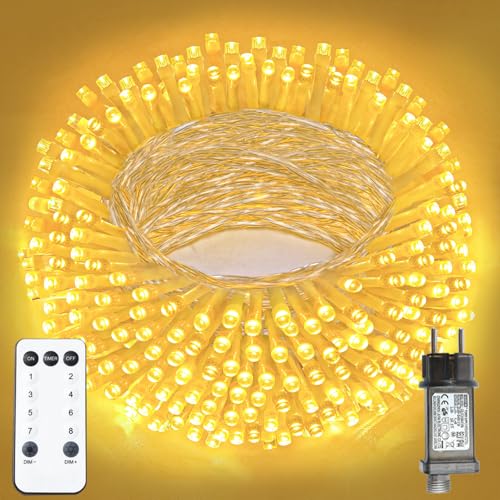 XmasBokeh LED Lichterkette Außen 20m 200 LED Warmweiß Strombetrieben mit Stecker & Fernbedienung Timer Memory Funktion 8 Modi IP44 Wasserdicht für Garten Innen Weihnachtsbaum